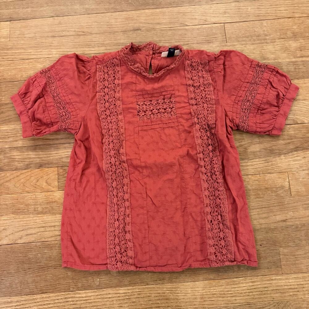 Universal Thread Top Small Pink Lace Inset Puff Sleeve Blouse Women's
 b30